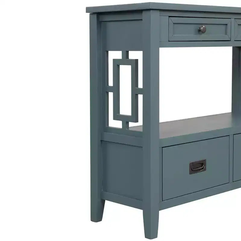 Console de rangement vintage Overton en bois massif avec 4 tiroirs et étagère ouverte GDFStudio