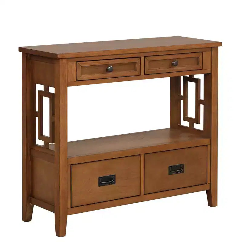 Console de rangement vintage Overton en bois massif avec 4 tiroirs et étagère ouverte GDFStudio