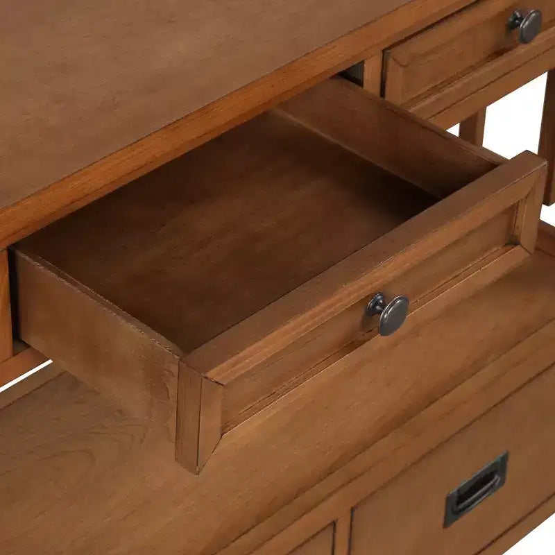 Console de rangement vintage Overton en bois massif avec 4 tiroirs et étagère ouverte GDFStudio