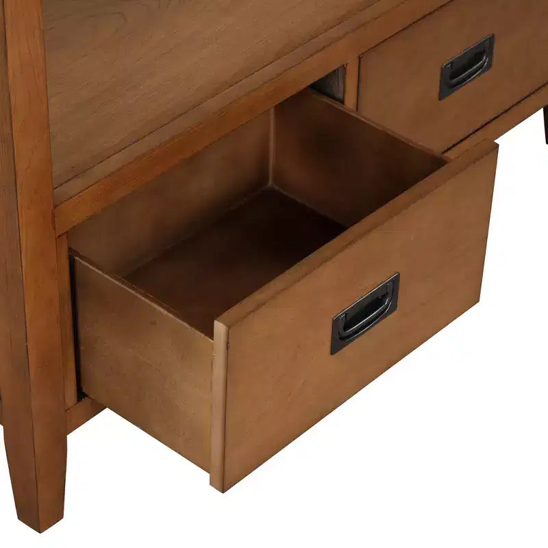Console de rangement vintage Overton en bois massif avec 4 tiroirs et étagère ouverte GDFStudio