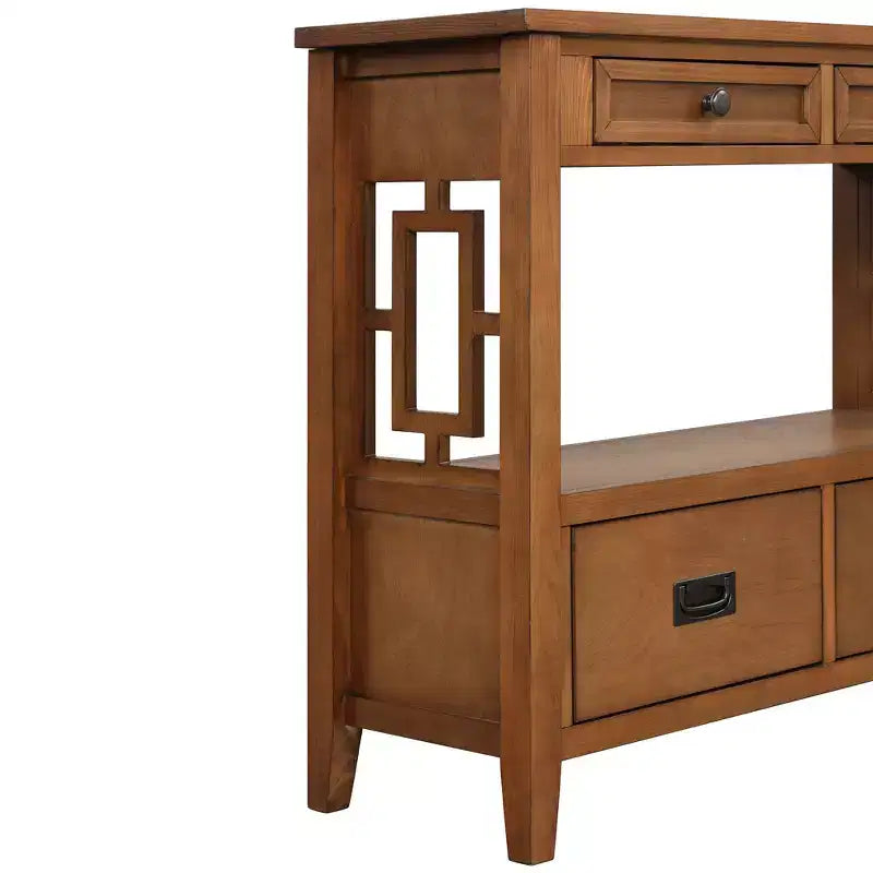 Console de rangement vintage Overton en bois massif avec 4 tiroirs et étagère ouverte GDFStudio