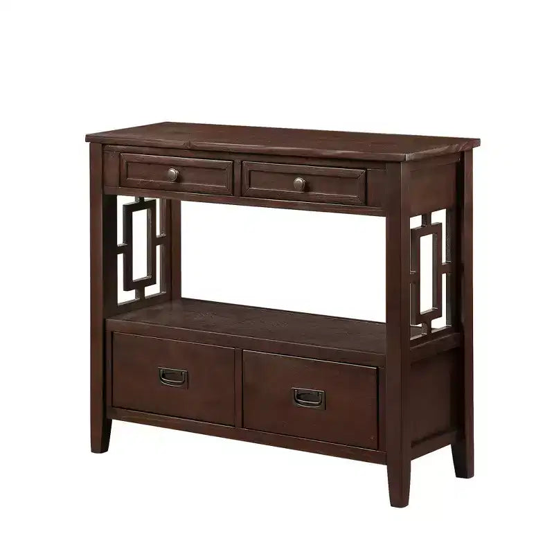 Console de rangement vintage Overton en bois massif avec 4 tiroirs et étagère ouverte GDFStudio