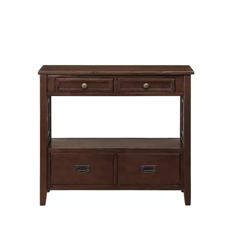 Console de rangement vintage Overton en bois massif avec 4 tiroirs et étagère ouverte GDFStudio