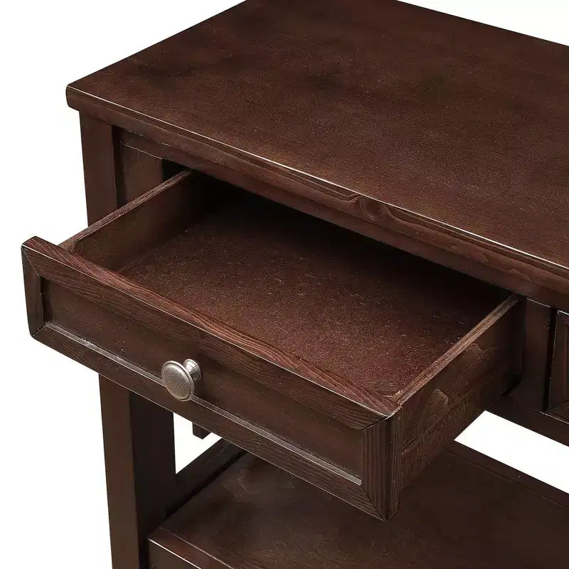 Console de rangement vintage Overton en bois massif avec 4 tiroirs et étagère ouverte GDFStudio