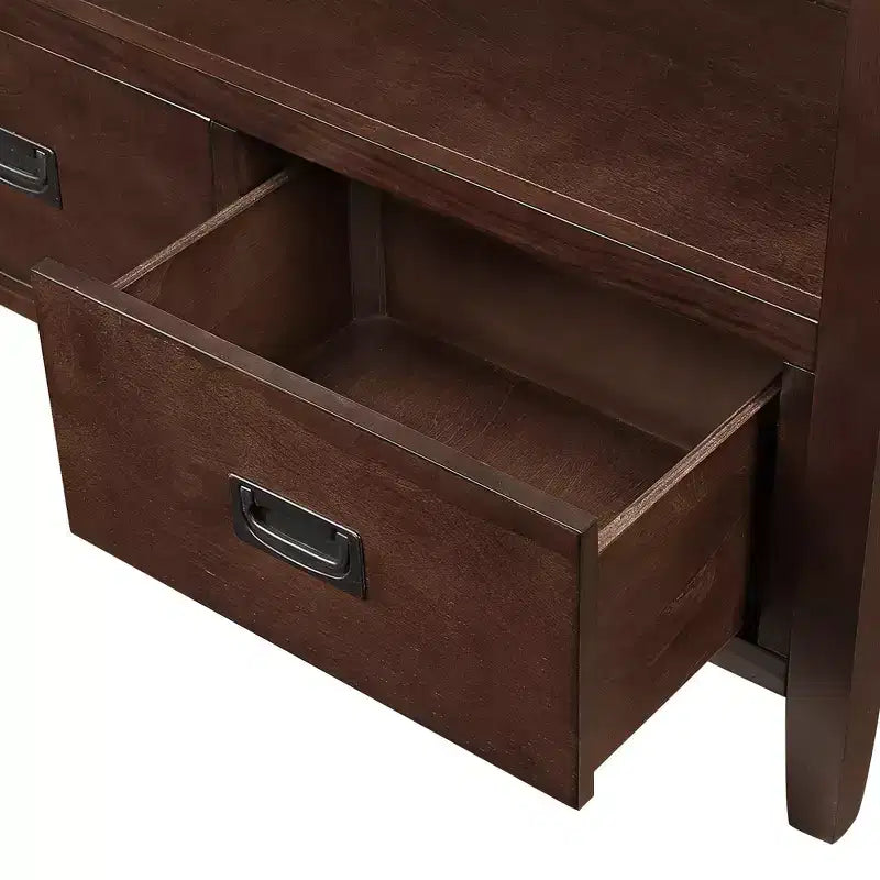 Console de rangement vintage Overton en bois massif avec 4 tiroirs et étagère ouverte GDFStudio