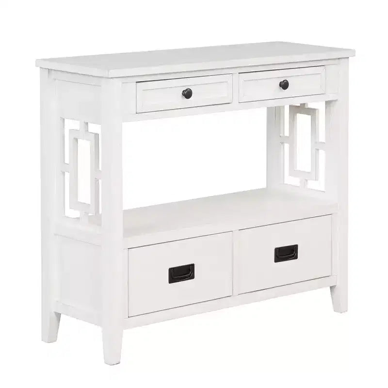 Console de rangement vintage Overton en bois massif avec 4 tiroirs et étagère ouverte GDFStudio
