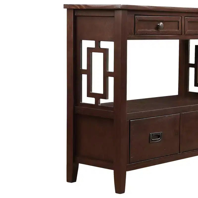 Console de rangement vintage Overton en bois massif avec 4 tiroirs et étagère ouverte GDFStudio