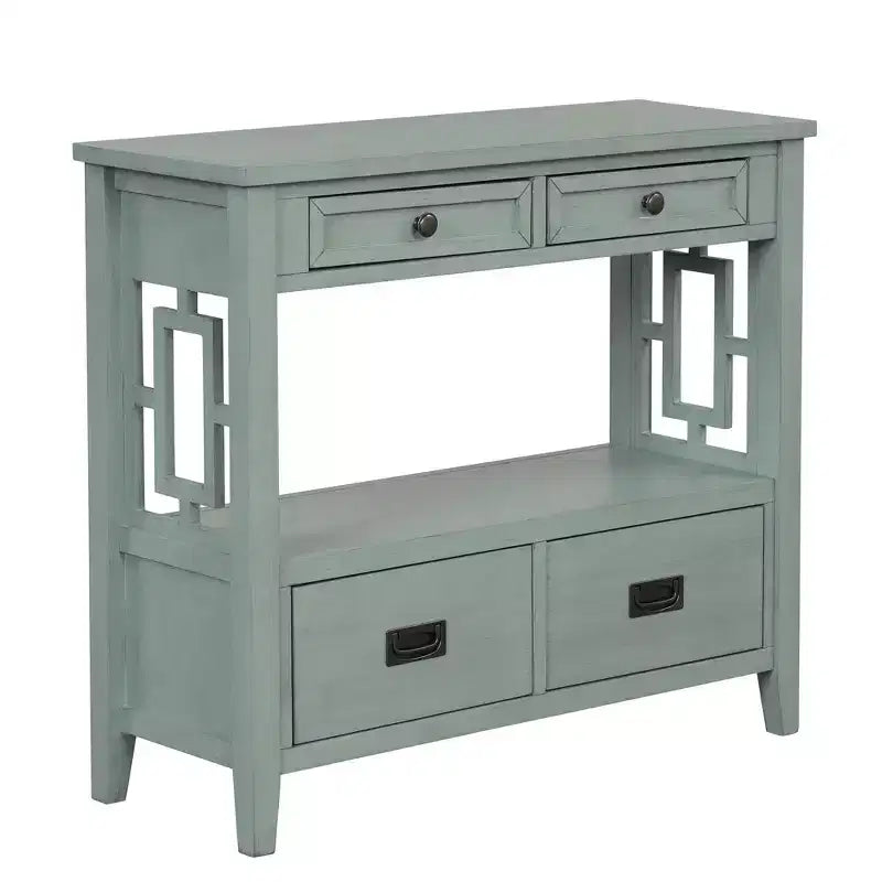 Console de rangement vintage Overton en bois massif avec 4 tiroirs et étagère ouverte GDFStudio