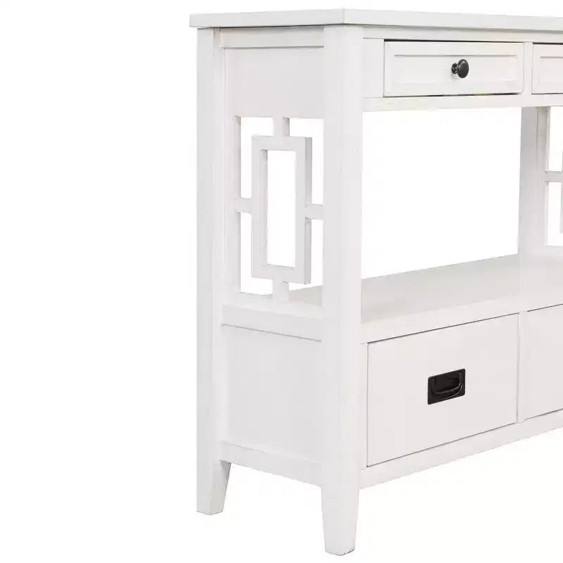 Console de rangement vintage Overton en bois massif avec 4 tiroirs et étagère ouverte GDFStudio