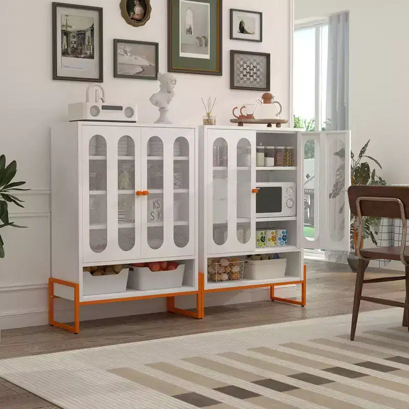 Okak Meuble à chaussures, Armoire à chaussures avec 2 portes grillagées double face et cloisons mobiles à double couche, Meuble pour salon, couloir