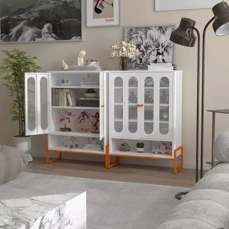 Okak Meuble à chaussures, Armoire à chaussures avec 2 portes grillagées double face et cloisons mobiles à double couche, Meuble pour salon, couloir