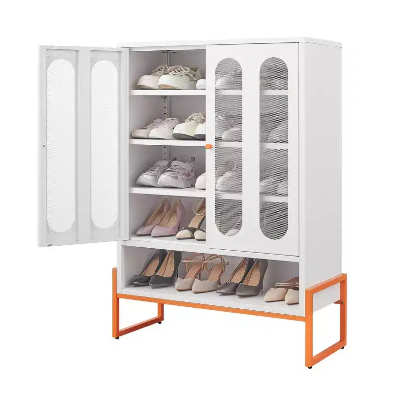 Okak Meuble à chaussures, Armoire à chaussures avec 2 portes grillagées double face et cloisons mobiles à double couche, Meuble pour salon, couloir