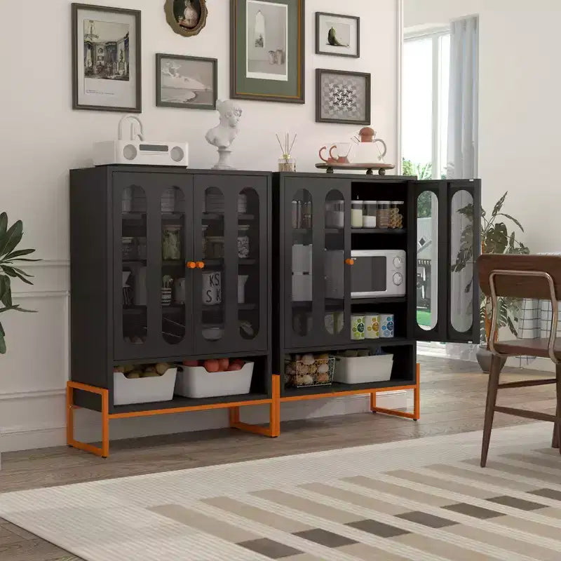 Okak Meuble à chaussures, Armoire à chaussures avec 2 portes grillagées double face et cloisons mobiles à double couche, Meuble pour salon, couloir