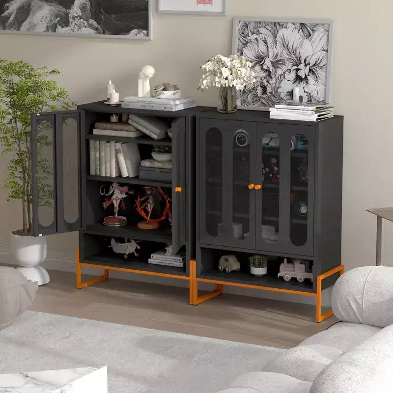 Okak Meuble à chaussures, Armoire à chaussures avec 2 portes grillagées double face et cloisons mobiles à double couche, Meuble pour salon, couloir