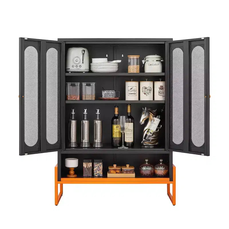 Okak Meuble à chaussures, Armoire à chaussures avec 2 portes grillagées double face et cloisons mobiles à double couche, Meuble pour salon, couloir