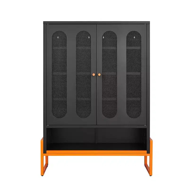 Okak Meuble à chaussures, Armoire à chaussures avec 2 portes grillagées double face et cloisons mobiles à double couche, Meuble pour salon, couloir