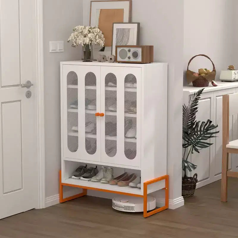 Okak Meuble à chaussures, Armoire à chaussures avec 2 portes grillagées double face et cloisons mobiles à double couche, Meuble pour salon, couloir
