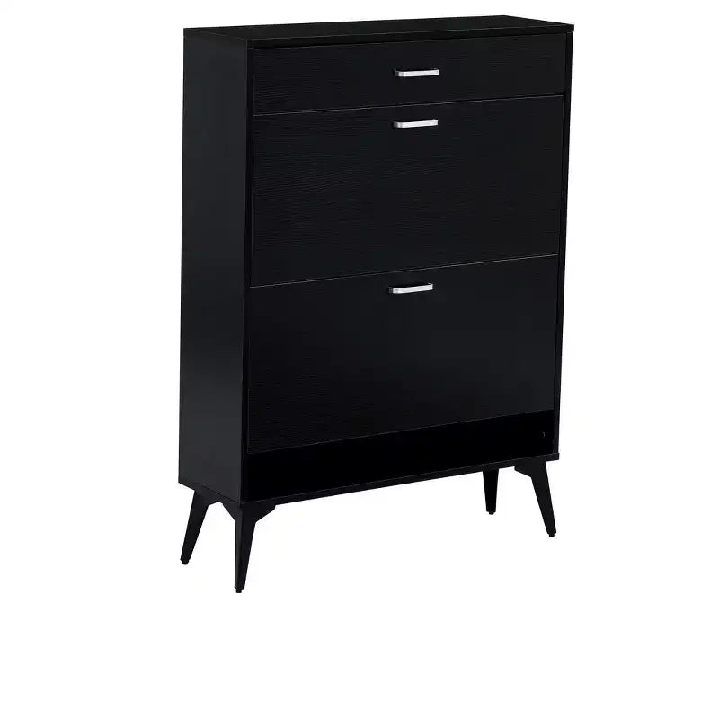 Meuble à chaussures Okak, meuble de rangement avec 3 tiroirs à poignée métallique et 1 étagère ouverte, meuble pour entrée