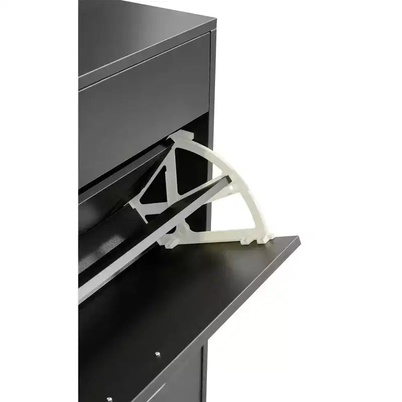 Meuble à chaussures Okak, meuble de rangement avec 3 tiroirs à poignée métallique et 1 étagère ouverte, meuble pour entrée