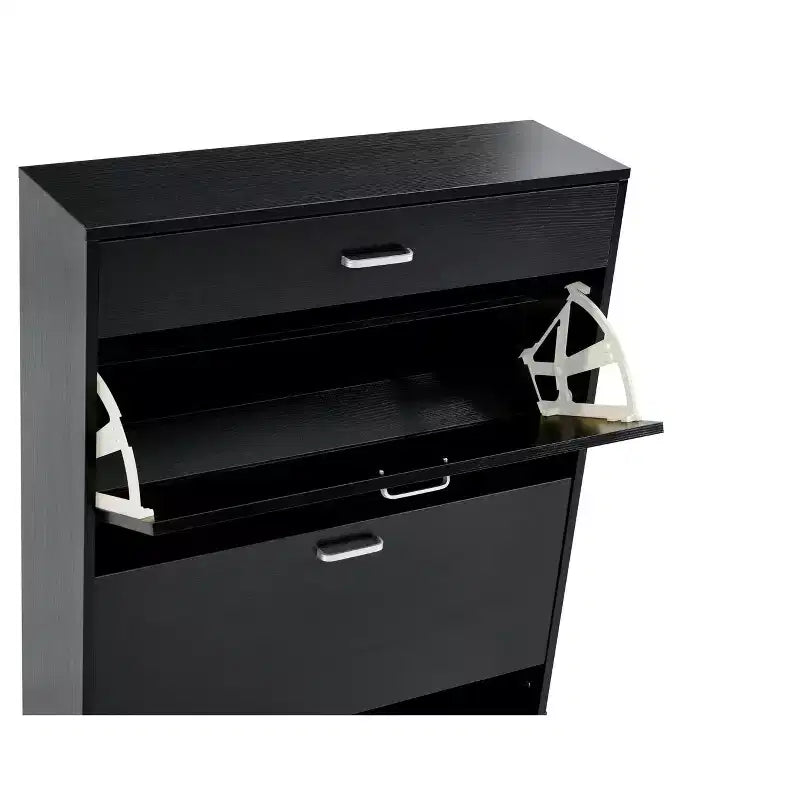 Meuble à chaussures Okak, meuble de rangement avec 3 tiroirs à poignée métallique et 1 étagère ouverte, meuble pour entrée