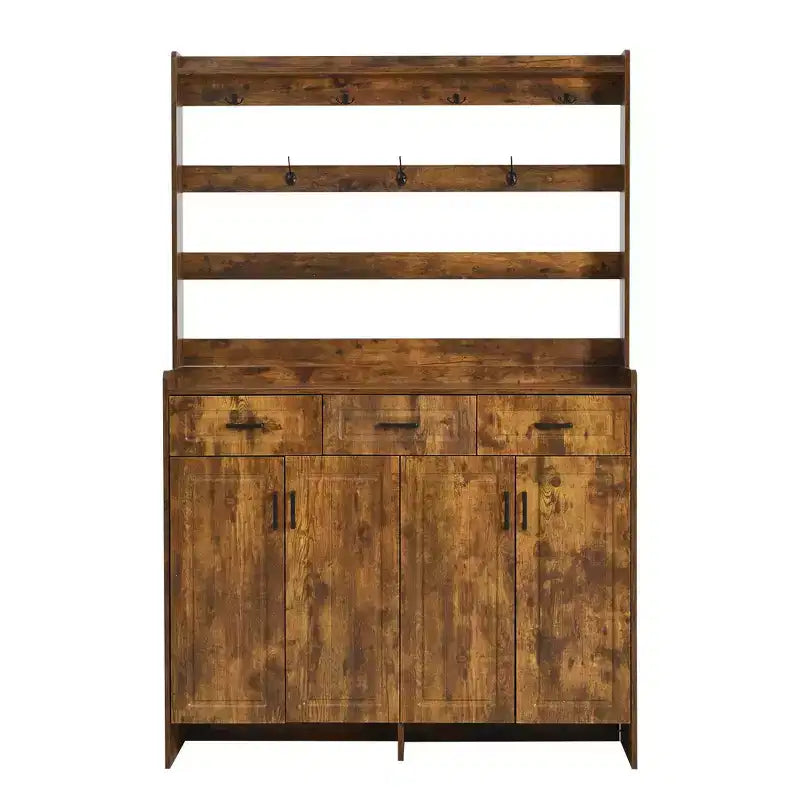 Meuble à chaussures Okak, armoire à chaussures avec quatre portes et porte-manteau, 3 tiroirs, 8 étagères, organisateur de chaussures pour couloir, entrée, salon
