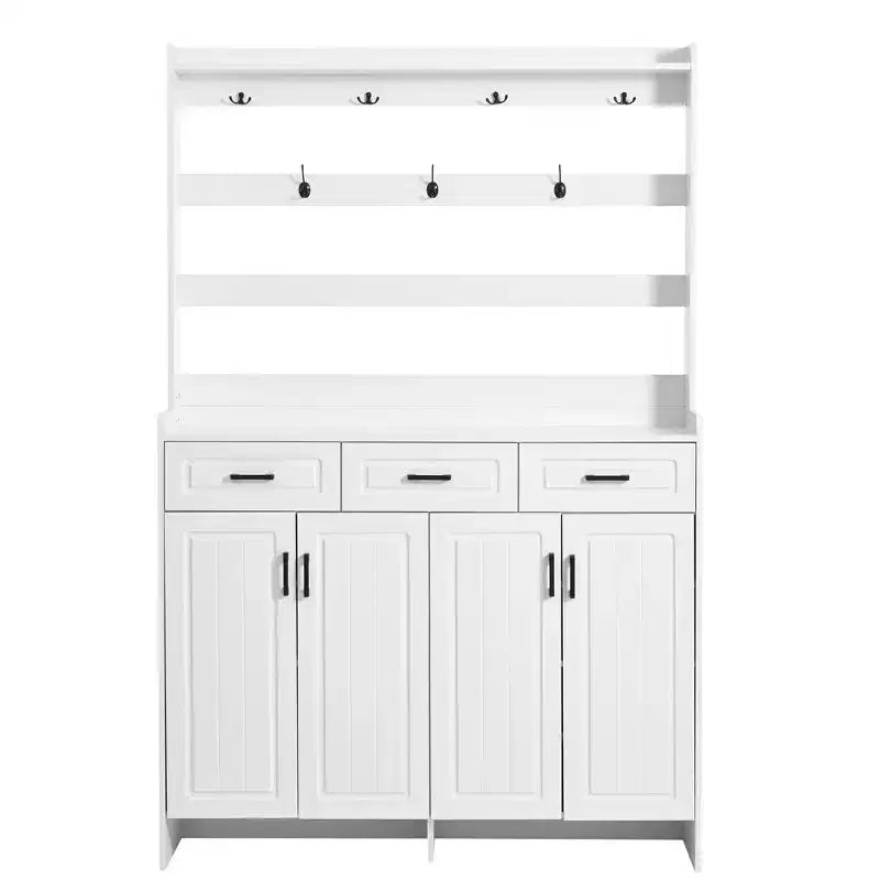 Meuble à chaussures Okak, armoire à chaussures avec quatre portes et porte-manteau, 3 tiroirs, 8 étagères, organisateur de chaussures pour couloir, entrée, salon