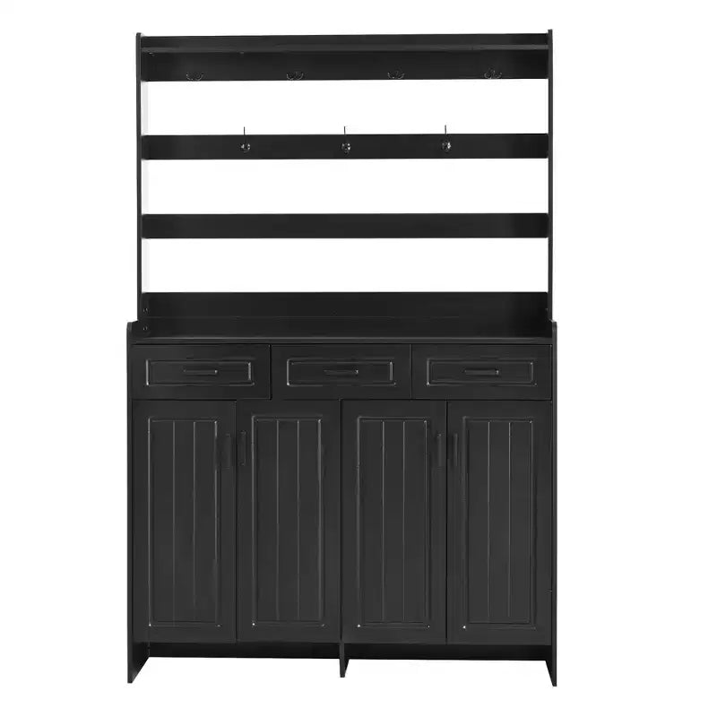 Meuble à chaussures Okak, armoire à chaussures avec quatre portes et porte-manteau, 3 tiroirs, 8 étagères, organisateur de chaussures pour couloir, entrée, salon