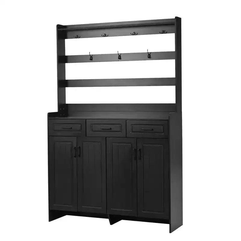 Meuble à chaussures Okak, armoire à chaussures avec quatre portes et porte-manteau, 3 tiroirs, 8 étagères, organisateur de chaussures pour couloir, entrée, salon