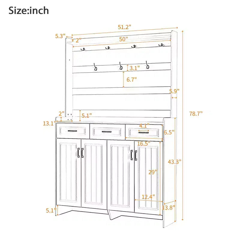 Meuble à chaussures Okak, armoire à chaussures avec quatre portes et porte-manteau, 3 tiroirs, 8 étagères, organisateur de chaussures pour couloir, entrée, salon