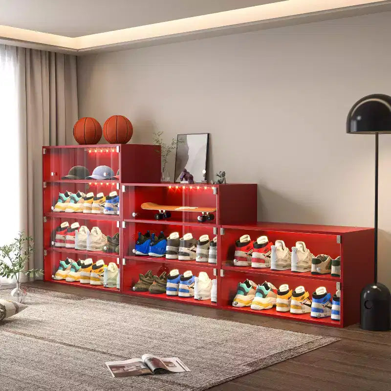 Meuble à chaussures Okak, Meuble à chaussures avec porte vitrée, Organisateur de chaussures pour chambre à coucher, salon, entrée