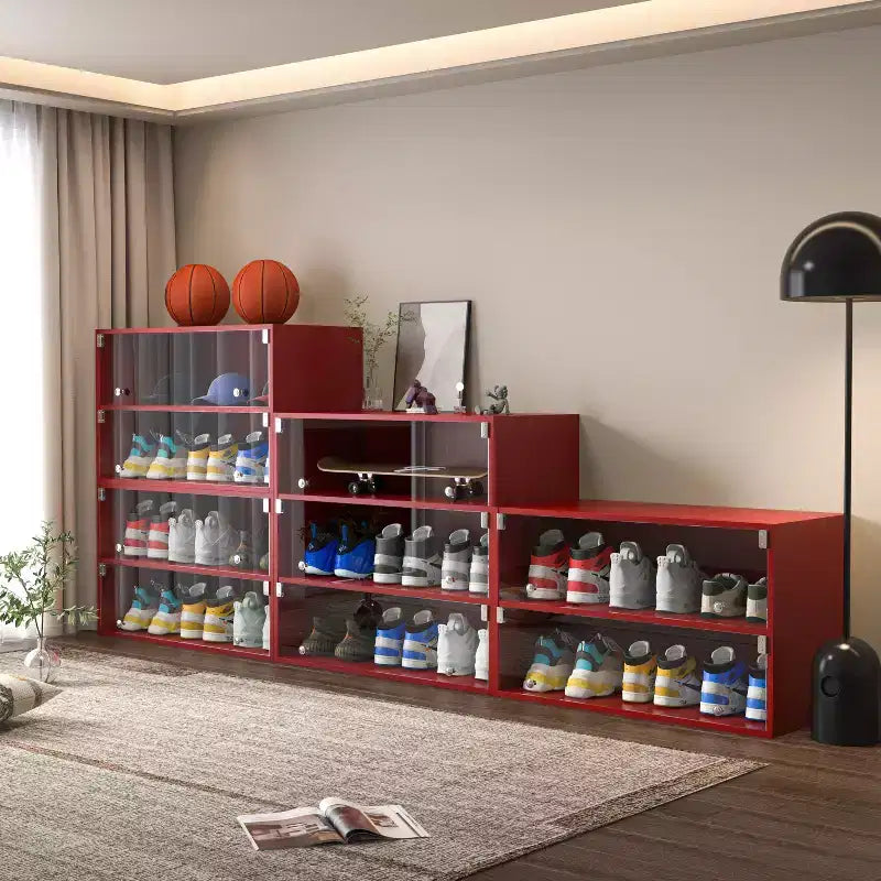 Meuble à chaussures Okak, Meuble à chaussures avec porte vitrée, Organisateur de chaussures pour chambre à coucher, salon, entrée