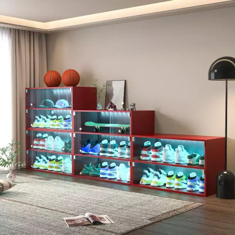 Meuble à chaussures Okak, Meuble à chaussures avec porte vitrée, Organisateur de chaussures pour chambre à coucher, salon, entrée