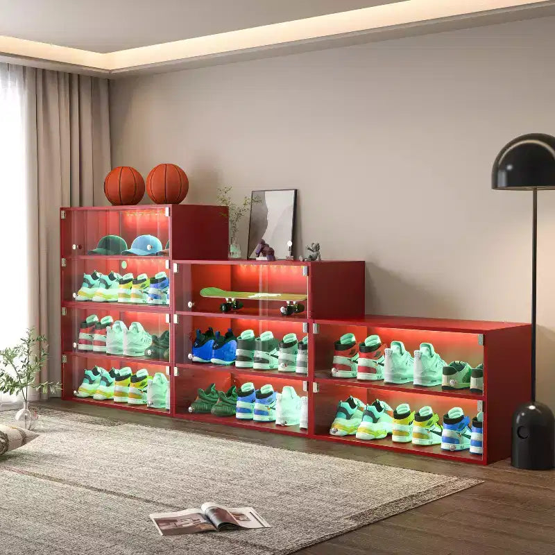 Meuble à chaussures Okak, Meuble à chaussures avec porte vitrée, Organisateur de chaussures pour chambre à coucher, salon, entrée