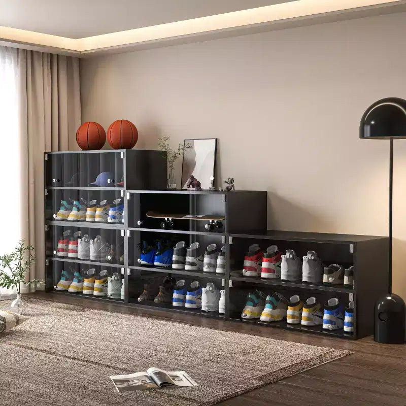 Meuble à chaussures Okak, Meuble à chaussures avec porte vitrée, Organisateur de chaussures pour chambre à coucher, salon, entrée