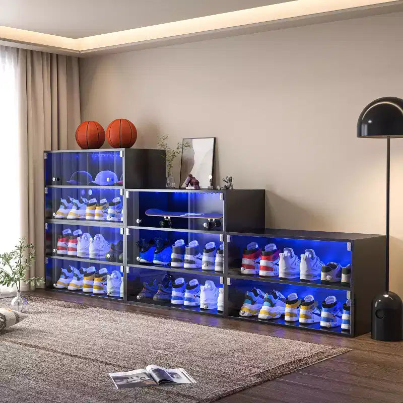 Meuble à chaussures Okak, Meuble à chaussures avec porte vitrée, Organisateur de chaussures pour chambre à coucher, salon, entrée