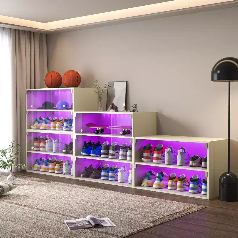 Meuble à chaussures Okak, Meuble à chaussures avec porte vitrée, Organisateur de chaussures pour chambre à coucher, salon, entrée