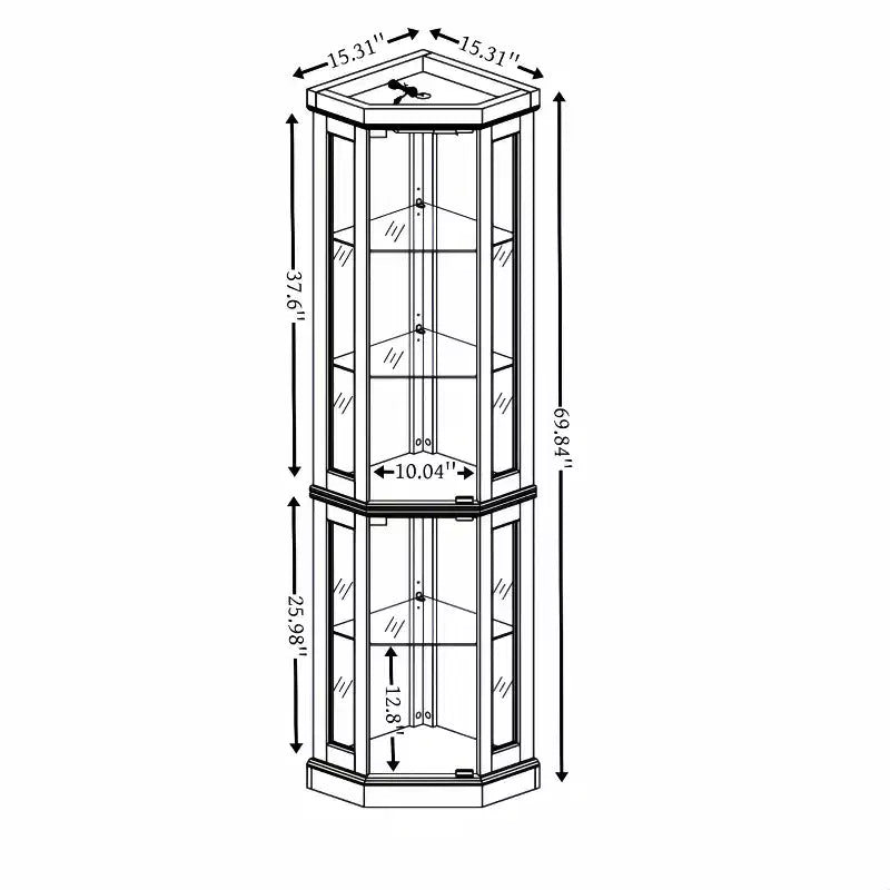 Meuble d'angle Okak avec 2 portes vitrées et étagères réglables en verre trempé, meuble d'angle pour salon, cuisine