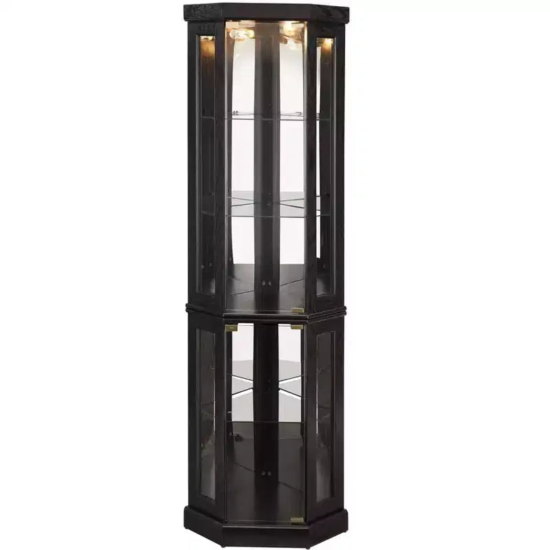 Meuble d'angle Okak avec 2 portes vitrées et étagères réglables en verre trempé, meuble d'angle pour salon, cuisine