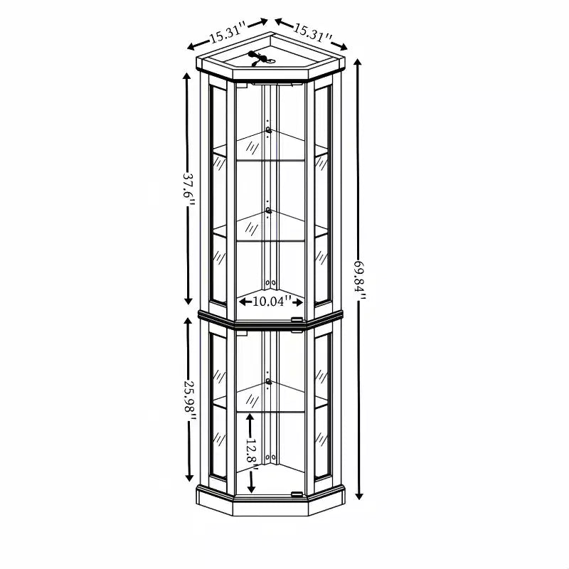 Meuble d'angle Okak avec 2 portes vitrées et étagères réglables en verre trempé, meuble d'angle pour salon, cuisine