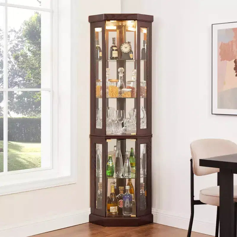 Meuble d'angle Okak avec 2 portes vitrées et étagères réglables en verre trempé, meuble d'angle pour salon, cuisine