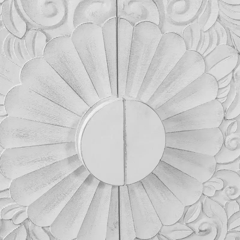 Meuble de rangement Okak avec porte sculptée de fleurs, meuble d'entrée avec poignée métallique, buffet pour salon
