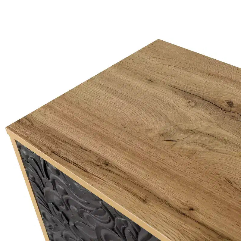 Meuble de rangement Okak avec porte sculptée de fleurs, meuble d'entrée avec poignée métallique, buffet pour salon