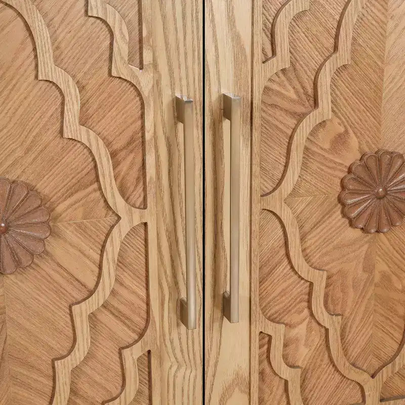 Meuble de rangement Okak avec porte sculptée de fleurs, meuble d'entrée avec poignée métallique, buffet pour salon