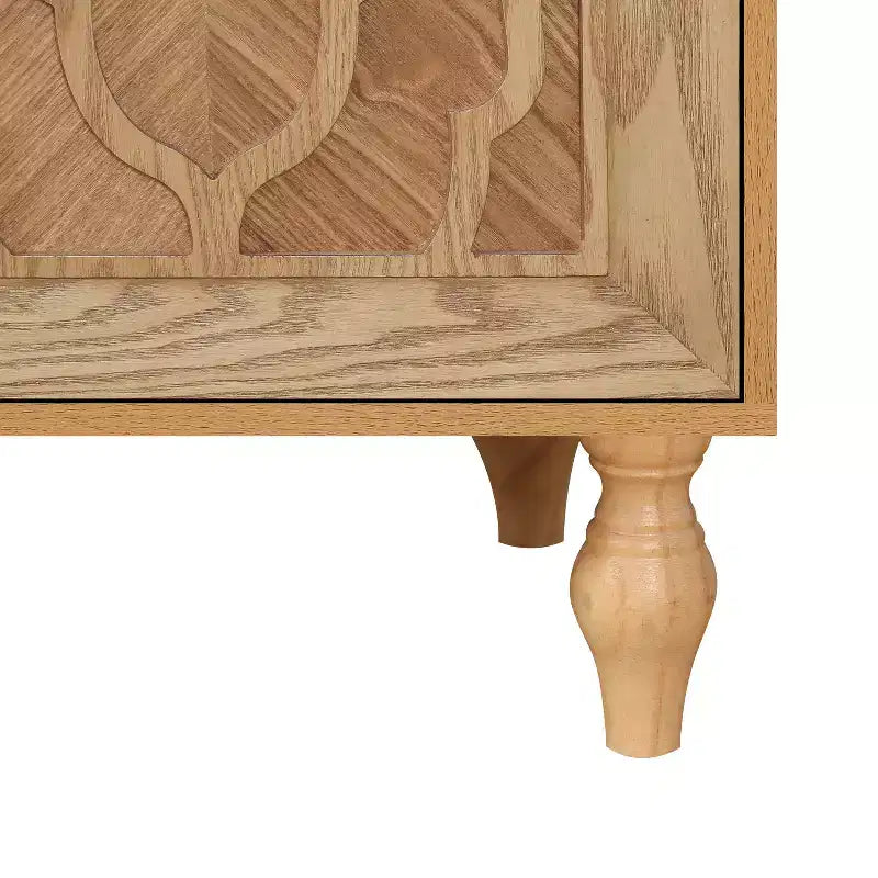Meuble de rangement Okak avec porte sculptée de fleurs, meuble d'entrée avec poignée métallique, buffet pour salon