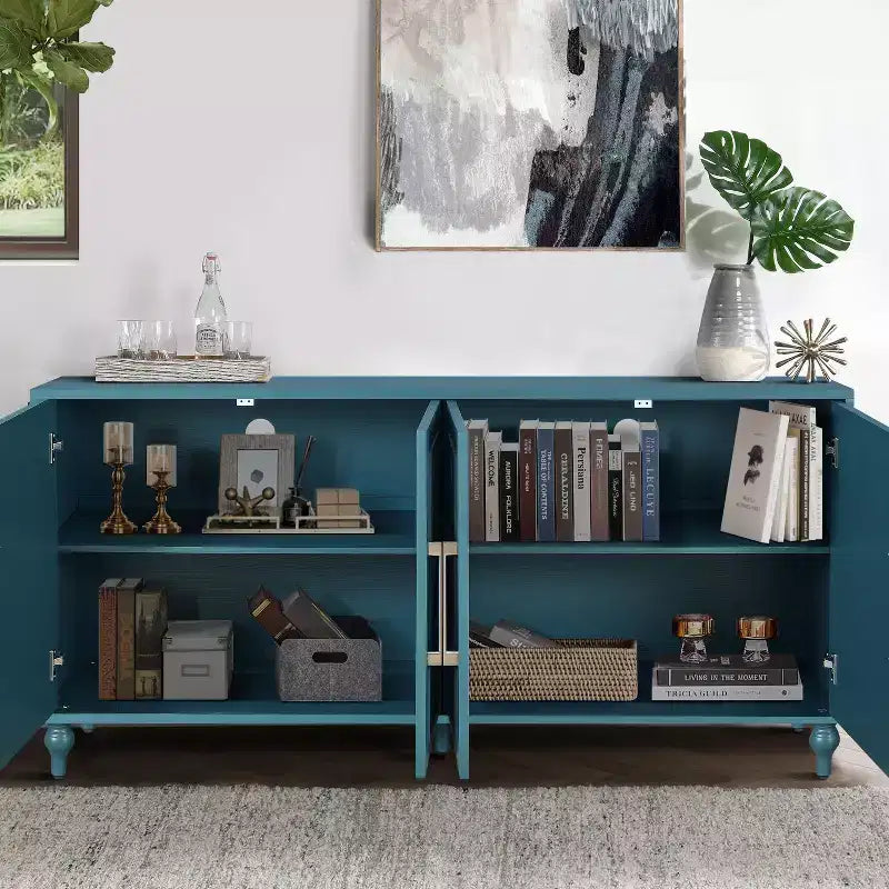 Meuble de rangement Okak avec porte sculptée de fleurs, meuble d'entrée avec poignée métallique, buffet pour salon
