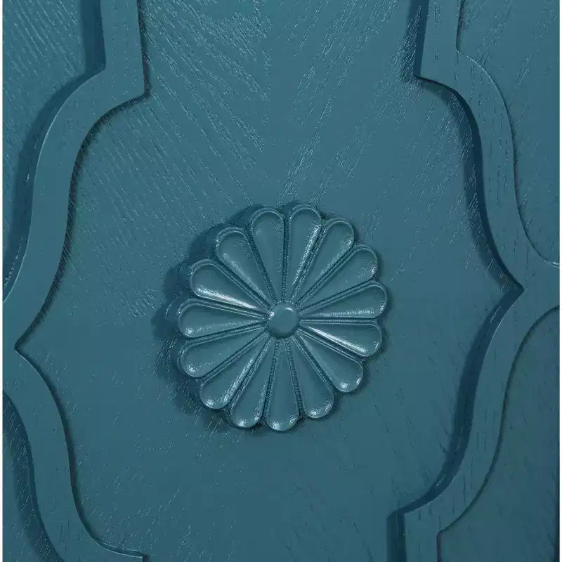 Meuble de rangement Okak avec porte sculptée de fleurs, meuble d'entrée avec poignée métallique, buffet pour salon
