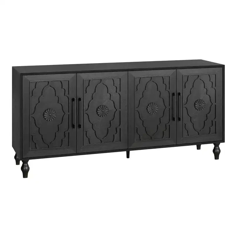 Meuble de rangement Okak avec porte sculptée de fleurs, meuble d'entrée avec poignée métallique, buffet pour salon