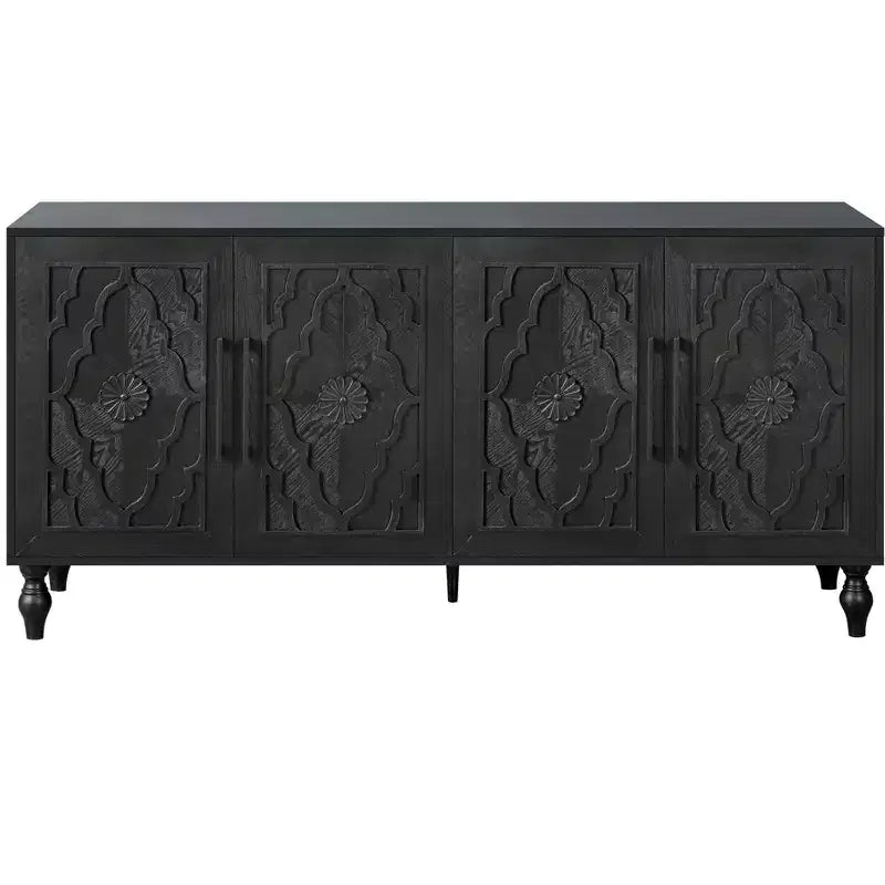 Meuble de rangement Okak avec porte sculptée de fleurs, meuble d'entrée avec poignée métallique, buffet pour salon