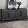 Meuble de rangement Okak avec porte sculptée de fleurs, meuble d'entrée avec poignée métallique, buffet pour salon