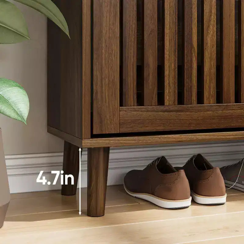 Meuble à chaussures moderne Okak de 60 cm, organisateur de chaussures autoportant avec 2 tiroirs basculants, armoire à chaussures pour entrée, salon, couloir, noyer